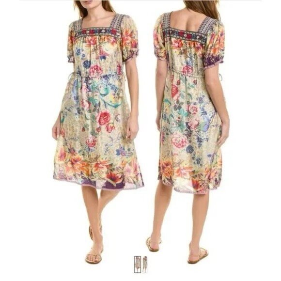 NWT Johnny Was Topiary Rumi Silk  Floral Dress Sz S NWT Floral Embroidered - Picture 1 of 16